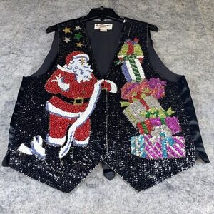 Fashion Fantasy Vest Christmas Large Heavily Sequined Santa Ugly Party Holiday